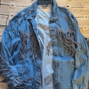 We The Free Blue Jean Jacket with Fringe